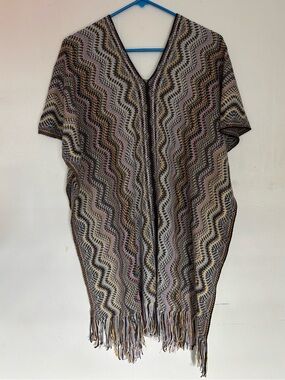Missoni Multicolor Zigzag Woven Chevron Fringe Poncho Top